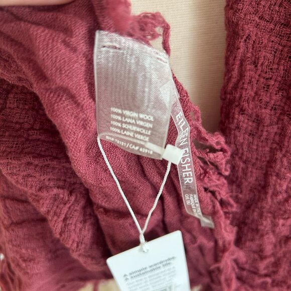 NWT Eileen Fisher Scarf Rose 100% Virgin Wool Gauze Fringe - Picture 8 of 8